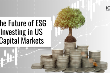 Image featuring a tree growing on stacks of coins, symbolizing growth and investment. The background includes stock market graph lines. The text reads 'The Future of ESG Investing in US Capital Markets' with the Ionixx Technologies logo in the top right corner.